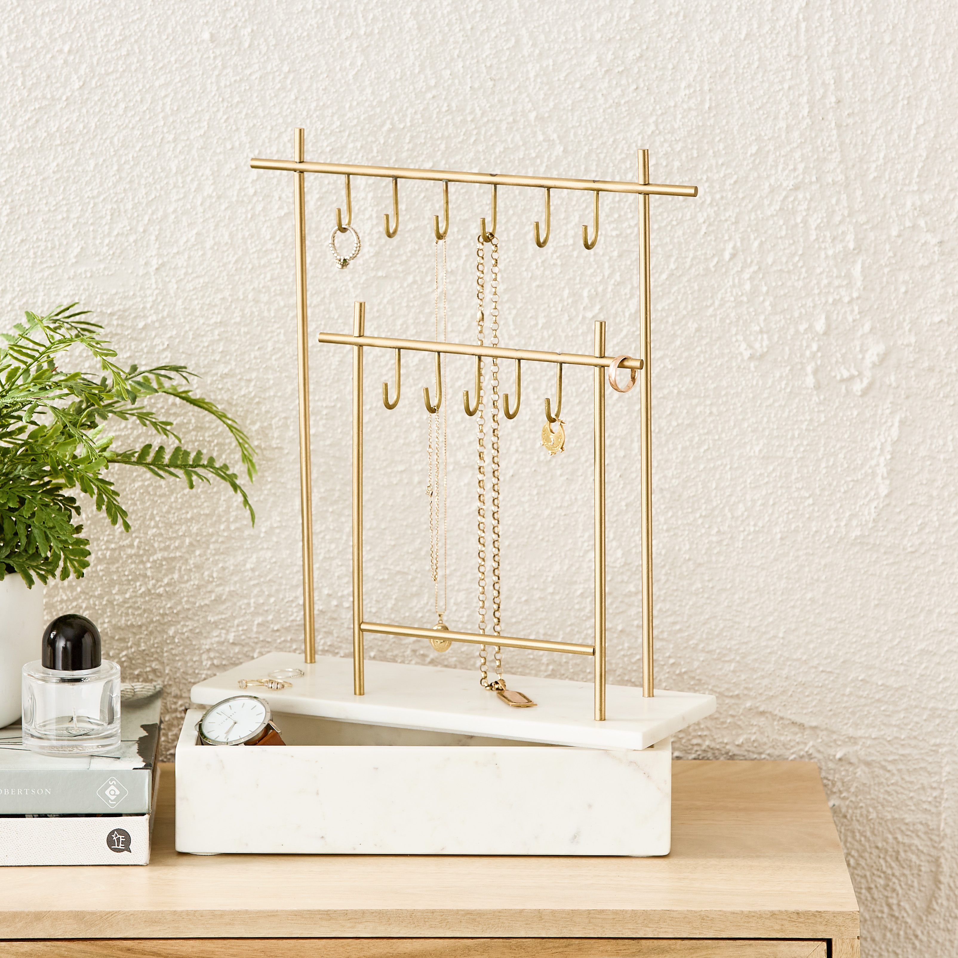 Marble White & Gold Jewellery Stand