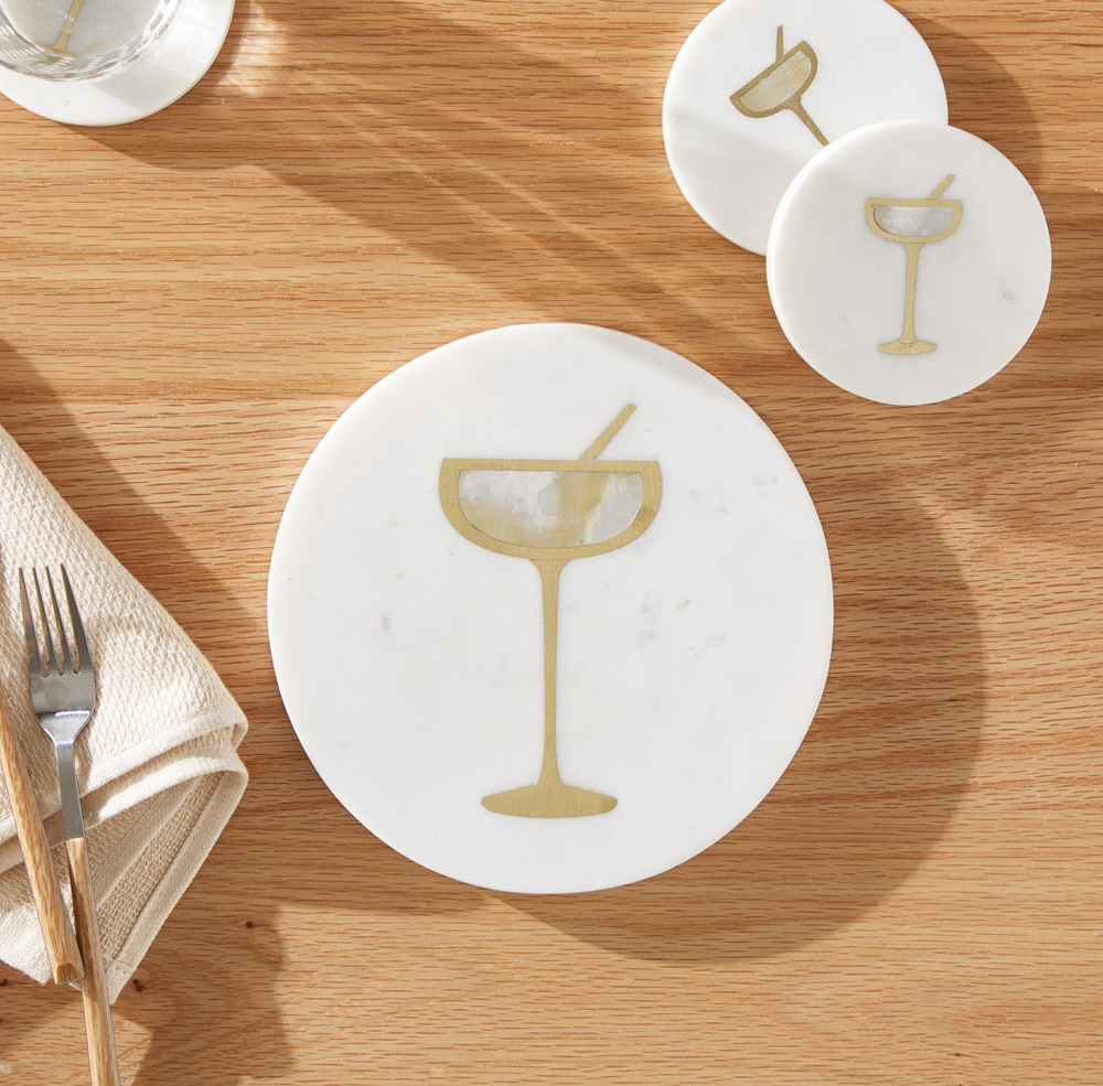 Cocktail White & Gold Marble Trivet