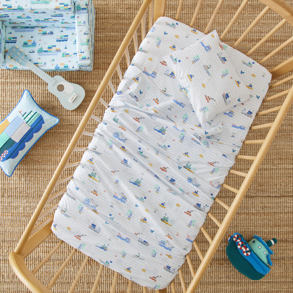 Set Sail White Cot Sheet Set
