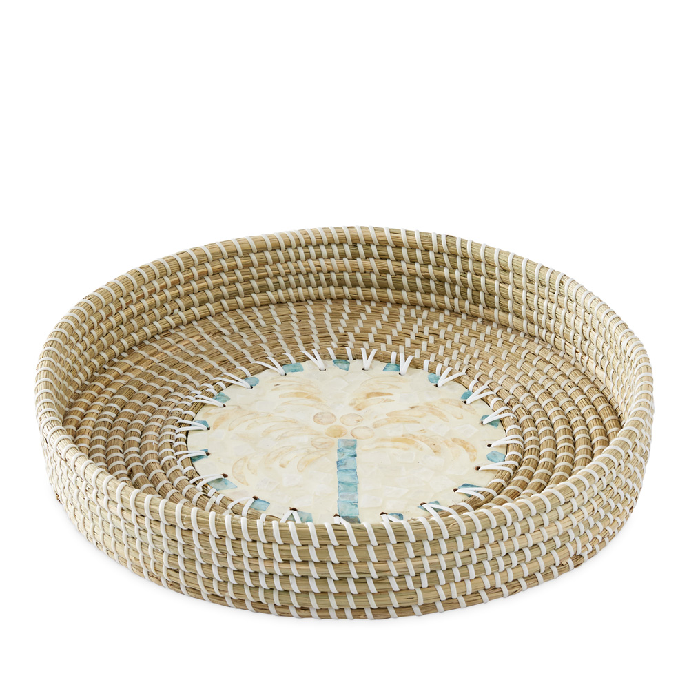 Bahama Blue Palm Round Tray