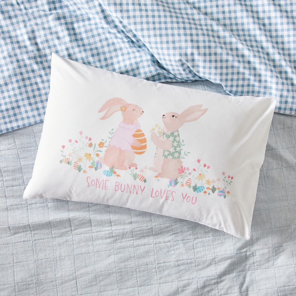 Bunny Love Kids Text Pillowcase