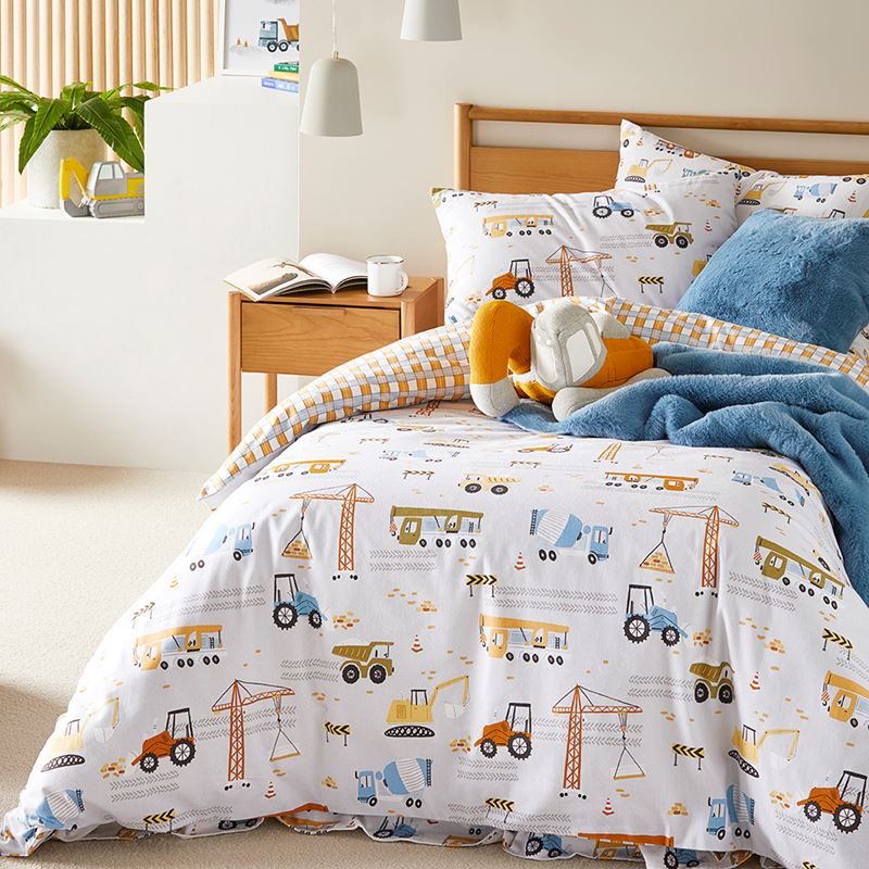 Construction Zone Natural Flannelette Quilt Cover Set