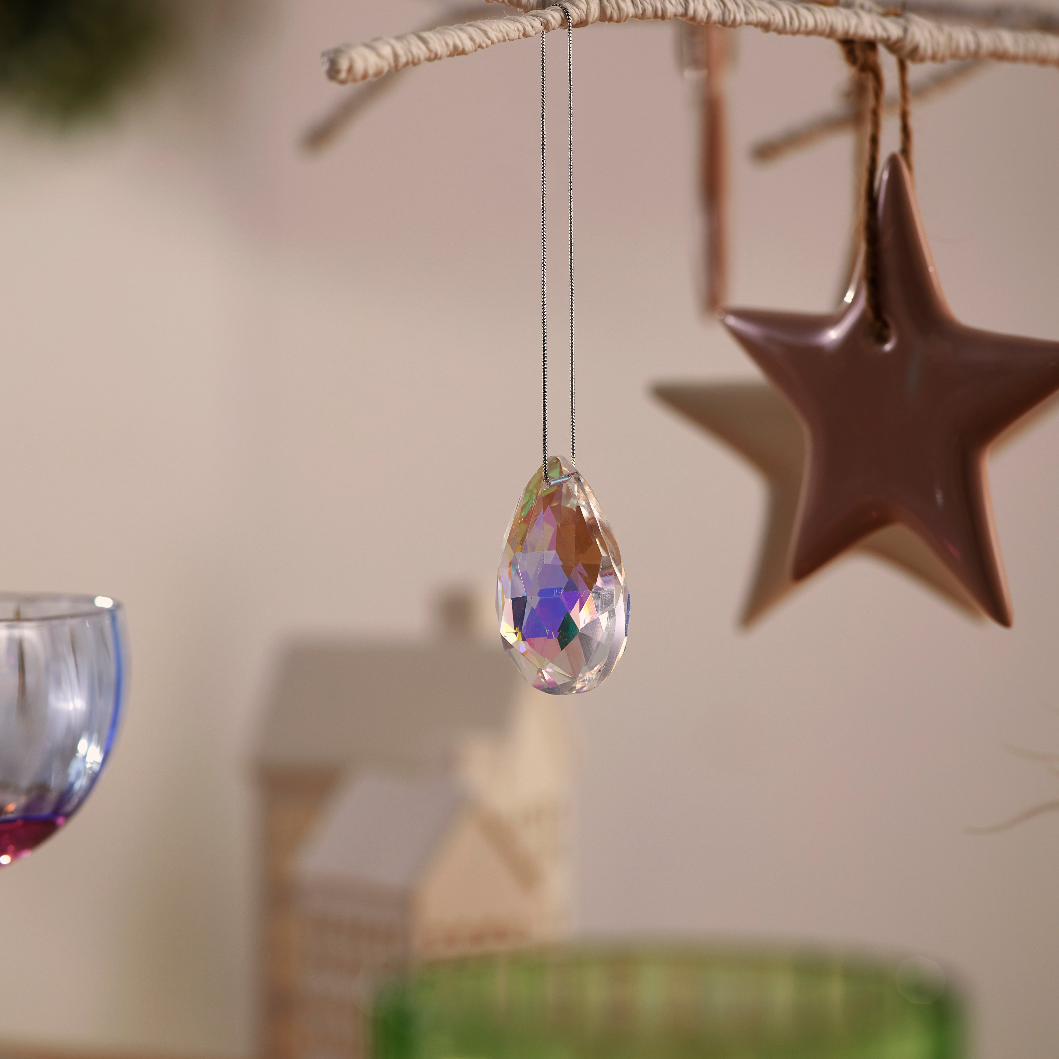 Whimsical Opal Cut Glass Single Drop Ornament