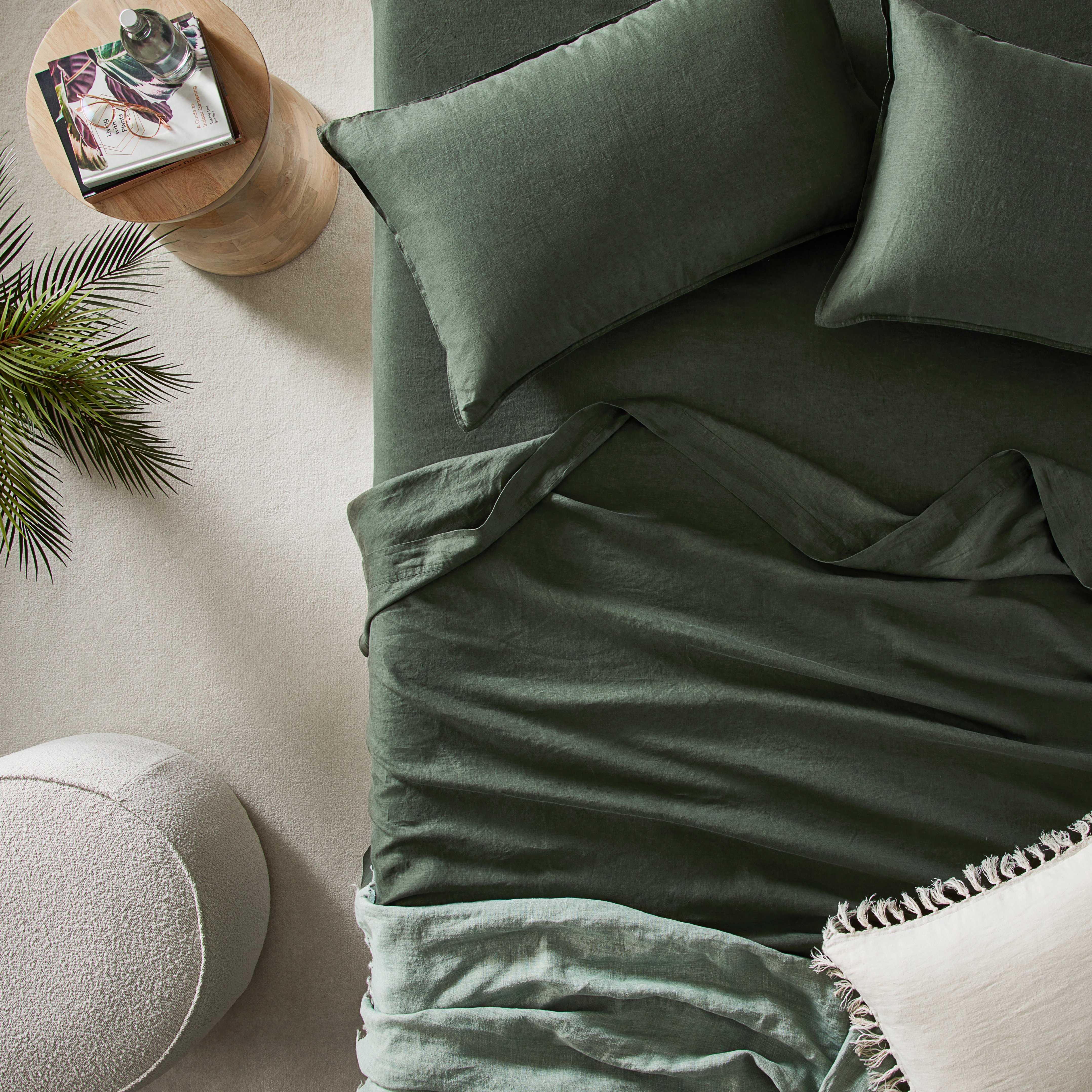 Vintage Washed Linen Thyme Sheet Separates