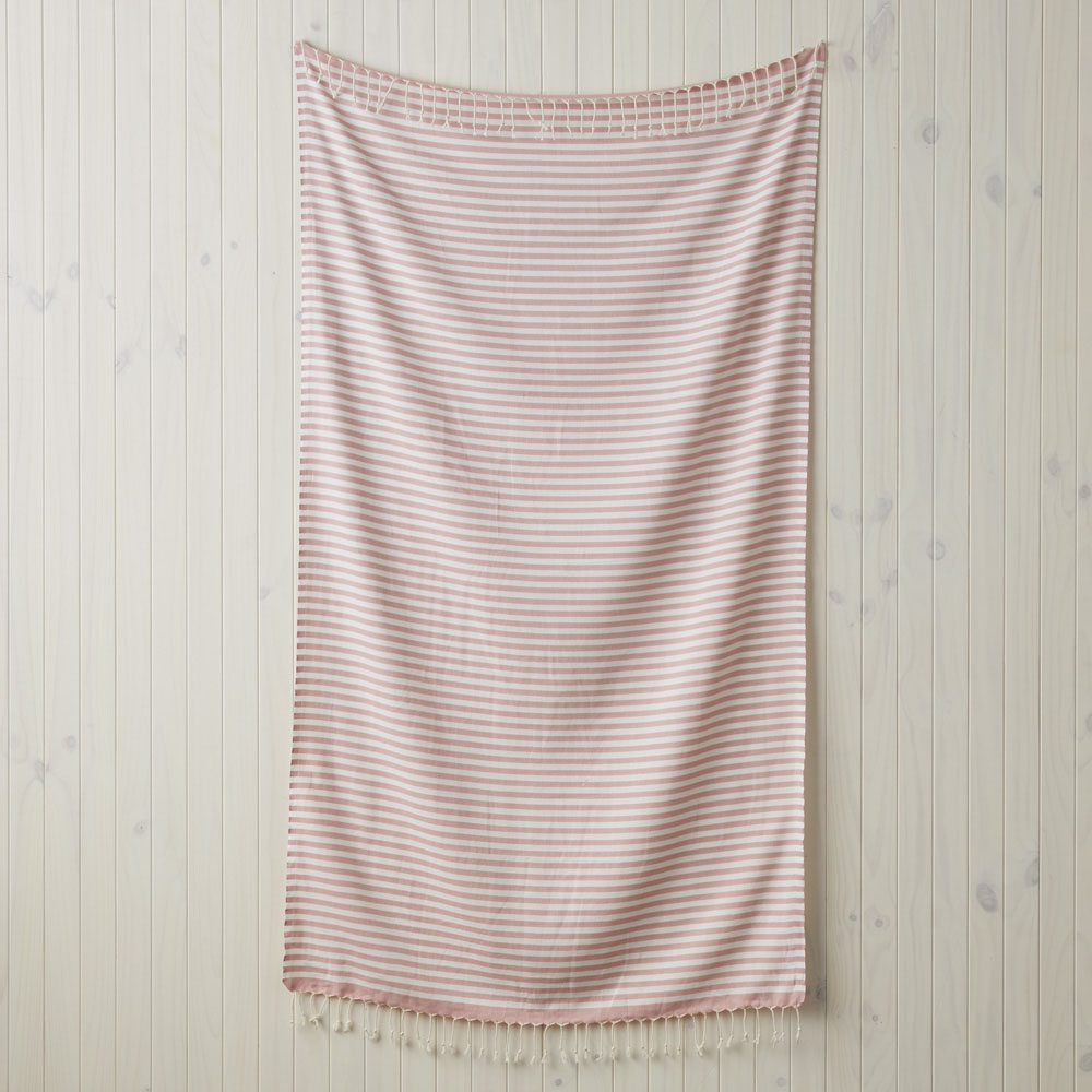 European Pink & White Stripe Turkish Peshtemal Beach Towel