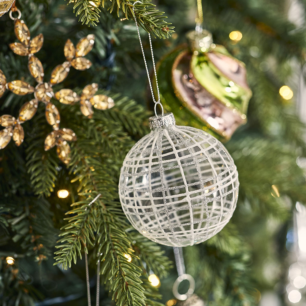 Glitter Silver Tartan Bauble