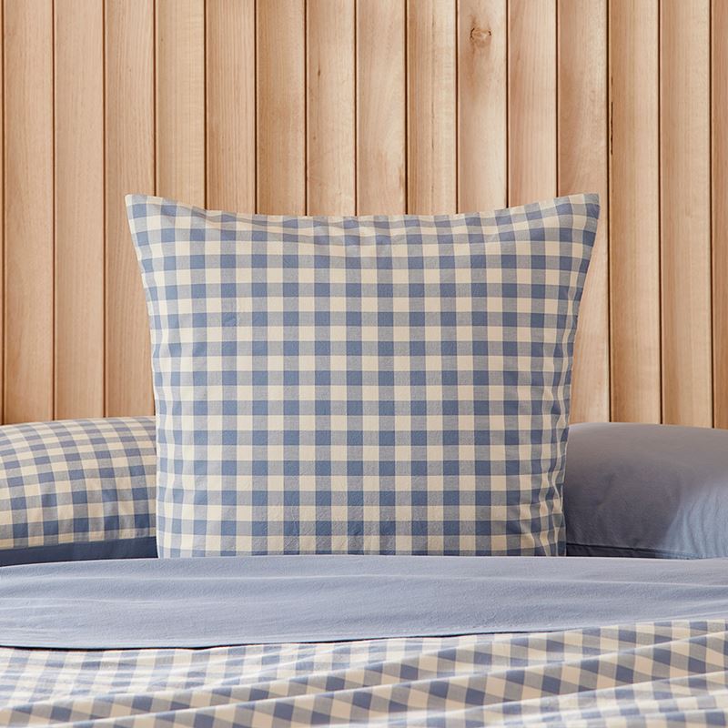 Stonewashed Cotton Printed Storm Blue Gingham Quilt Cover Separates