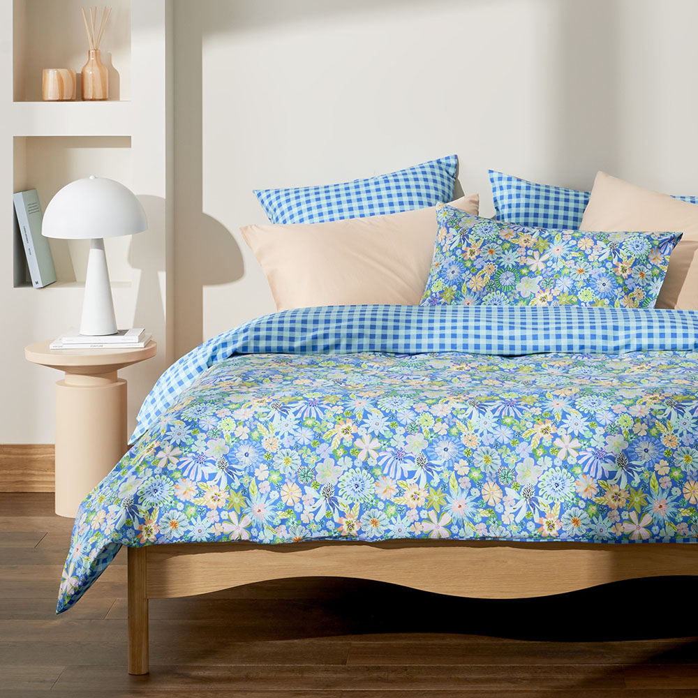 Sia Marine Blue Floral Quilt Cover Set + Separates