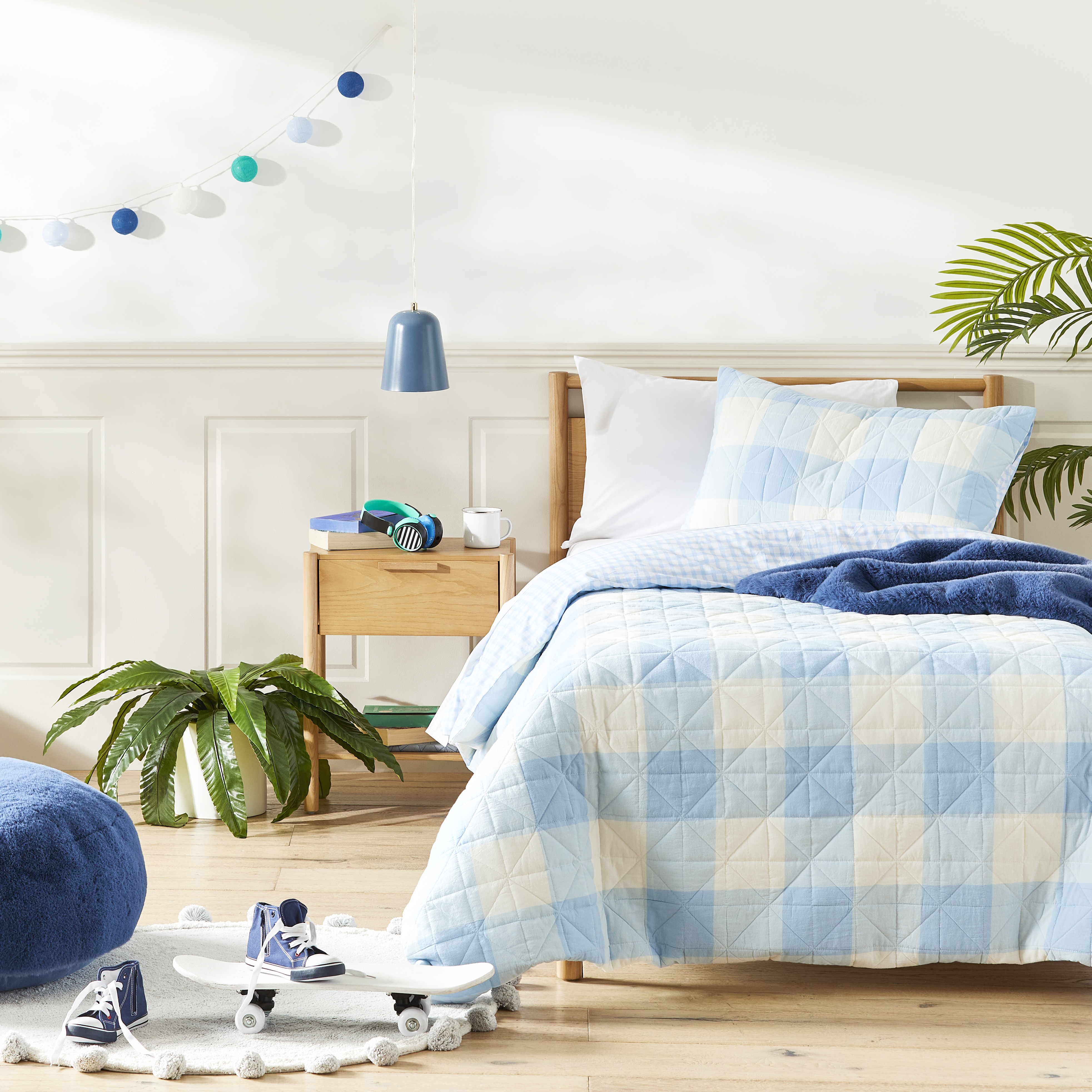 Yarn Dyed Sky Blue Gingham Quilt Cover Set