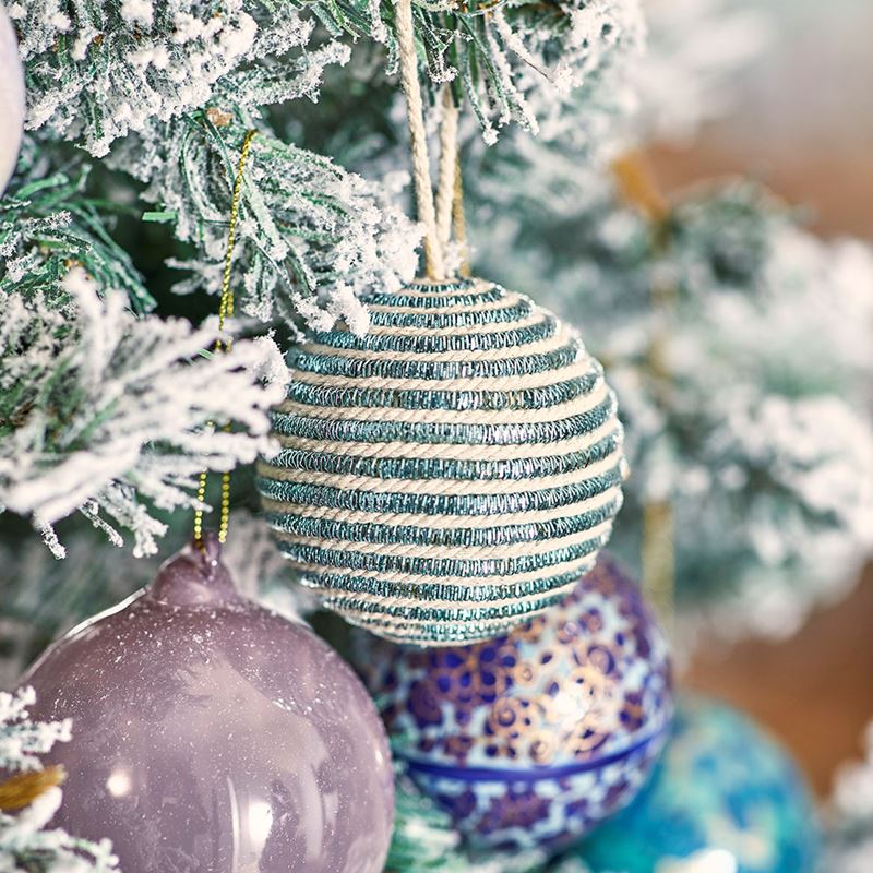 Metallic Natural and Aqua Stripe Bauble
