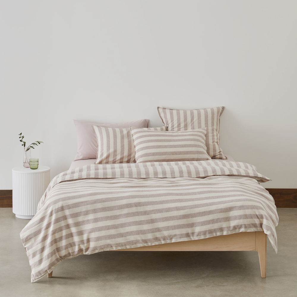 Vintage Washed Linen Cotton Cocoa Stripe Quilt Cover Set + Separates