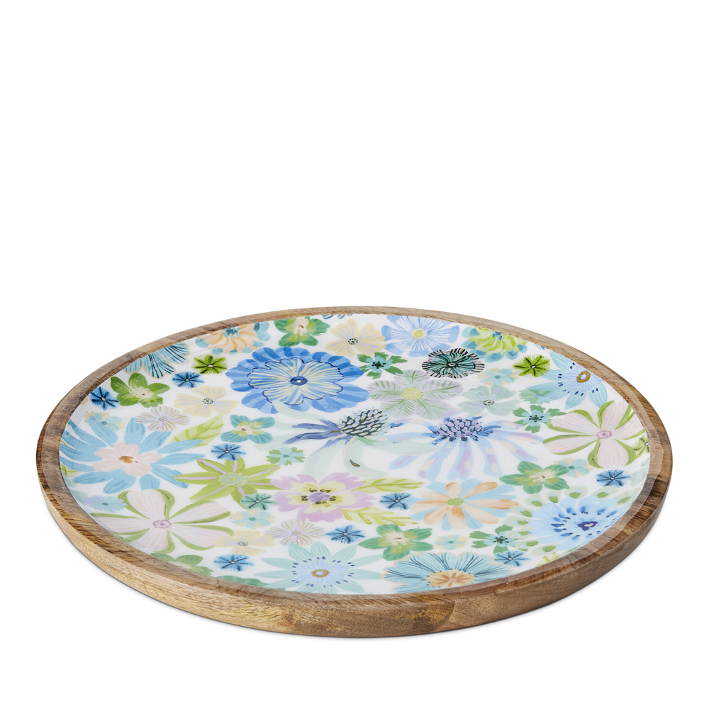 Sia Floral White Timber Round Flat Tray