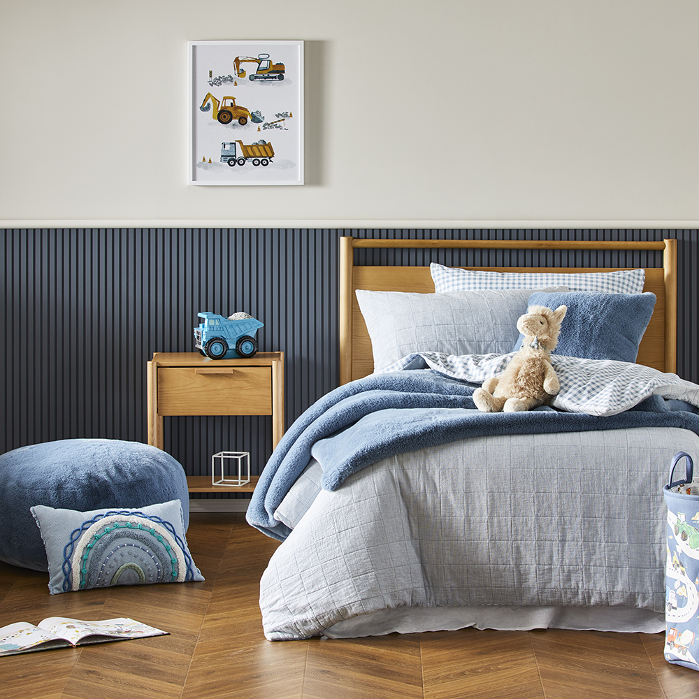 Aston Chambray Quilted Blue Quilt Cover Set