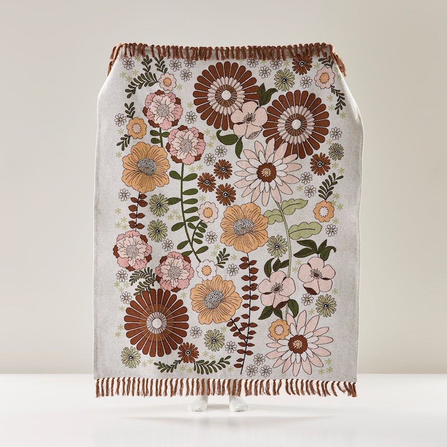 Retro Floral Multi Tapestry Throw