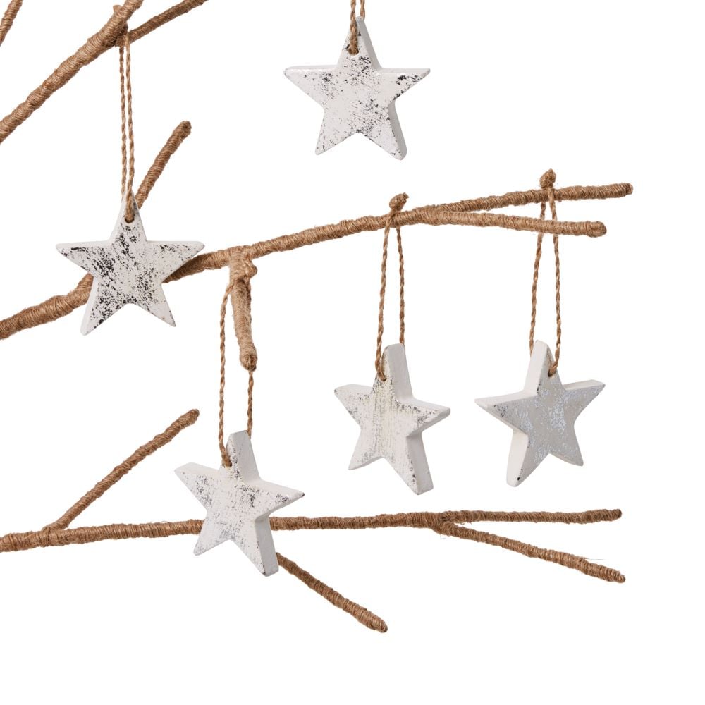 Hanging Silver Timber Stars Pack of 5