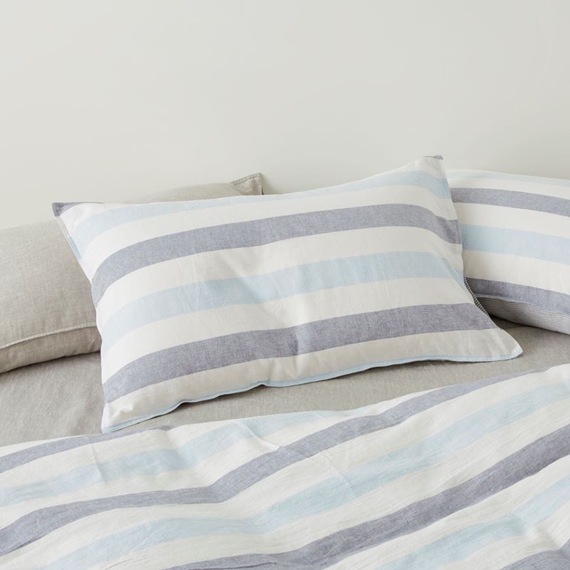 Vintage Washed Linen Cotton Atlantic Stripe Blue Quilt Cover Set + Separates