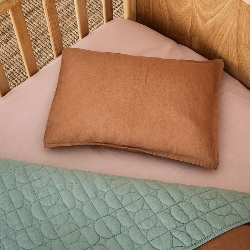 Vintage Washed Linen Caramel Cot Quilt Cover Set