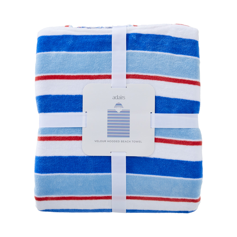 Velour Ocean Stripe Blue Hooded Beach Towel