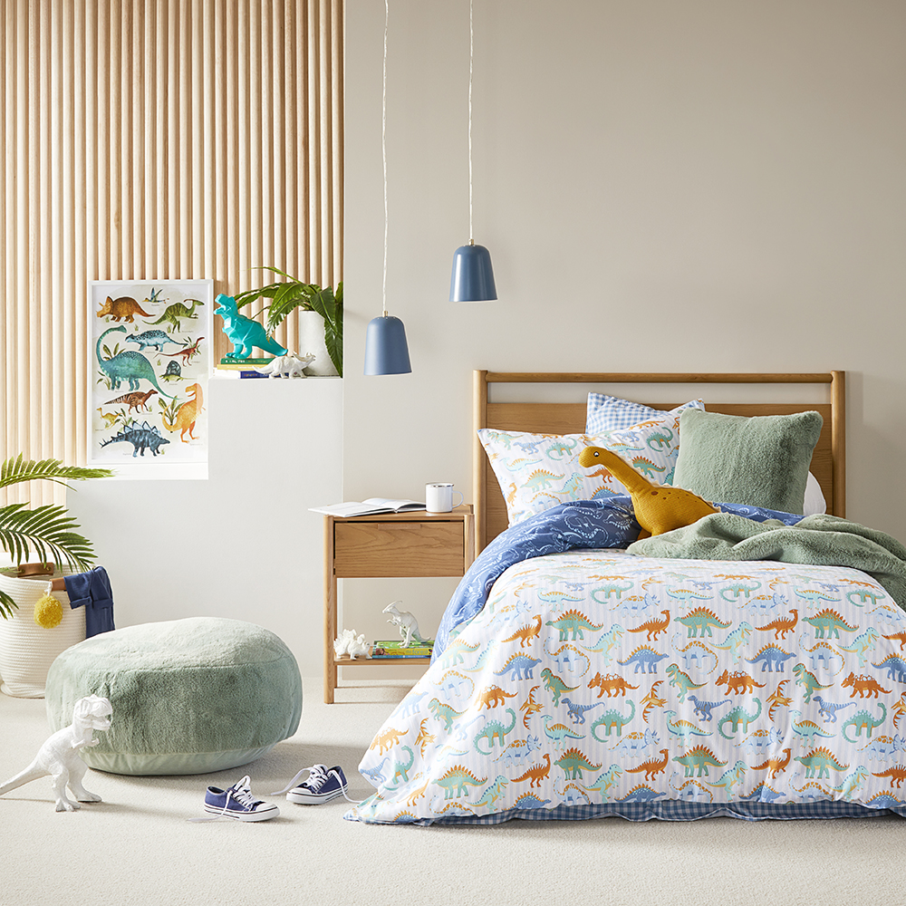 Dino Park Blue Flannelette Quilt Cover Set