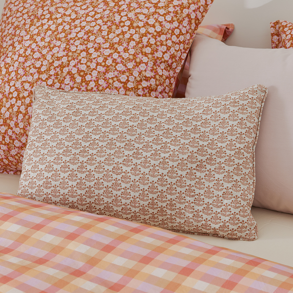 Delhi Woodblock Sunset Floral Linen Cushion