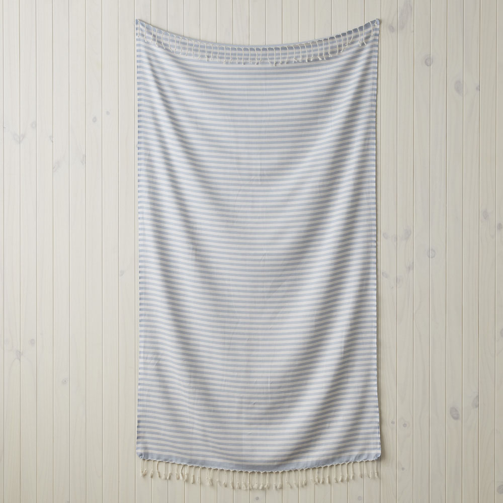 European Blue & White Stripe Turkish Peshtemal Beach Towel