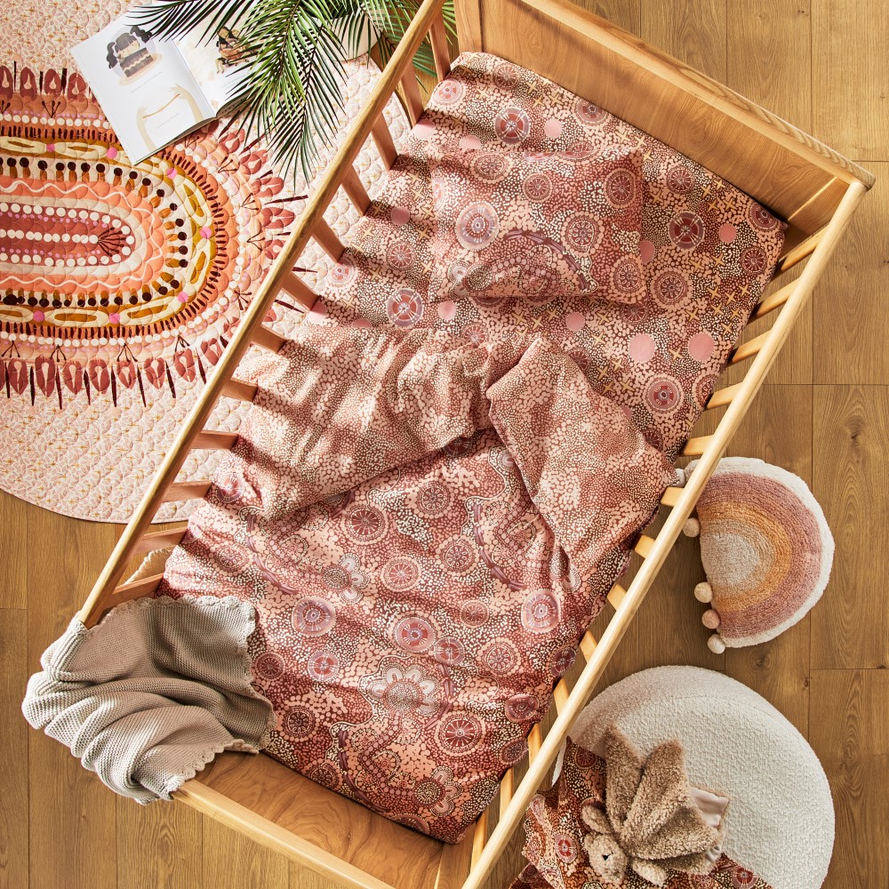 Cungelella Bilabila Pink Clay Cot Quilt Cover Set