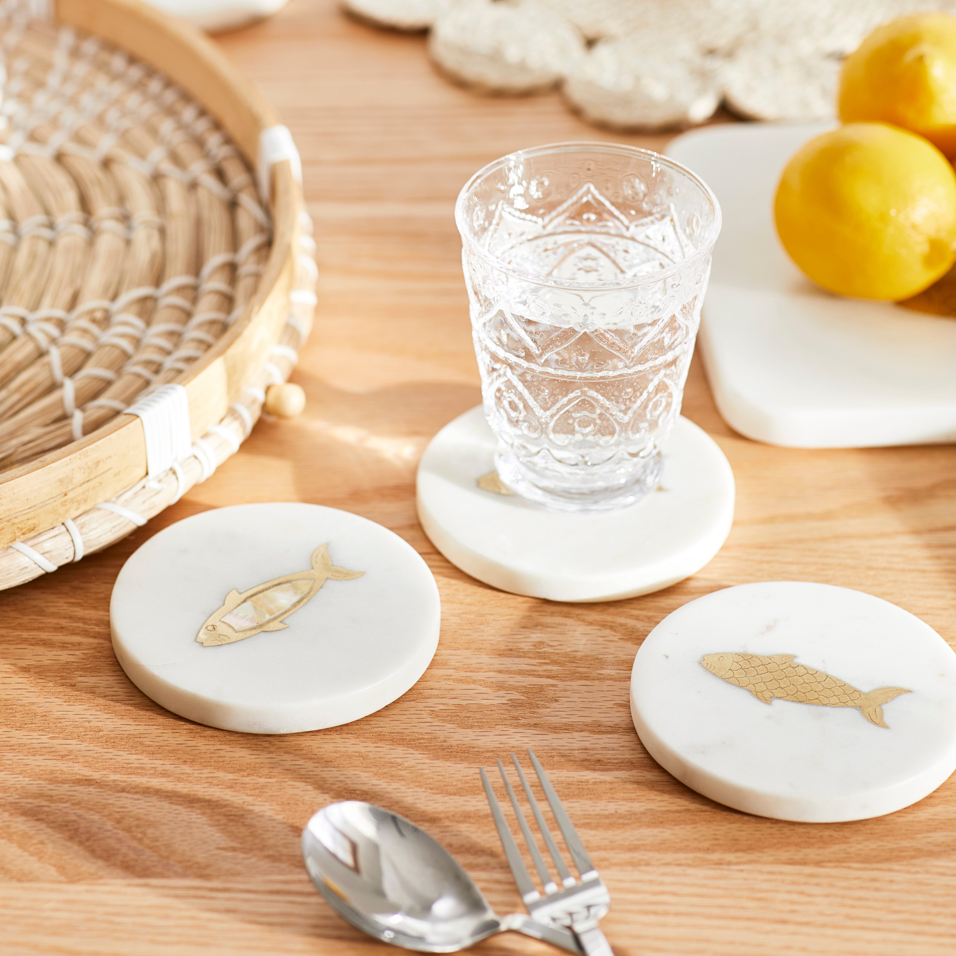 Swimming Fish White & Gold Marble Coasters Pack of 4