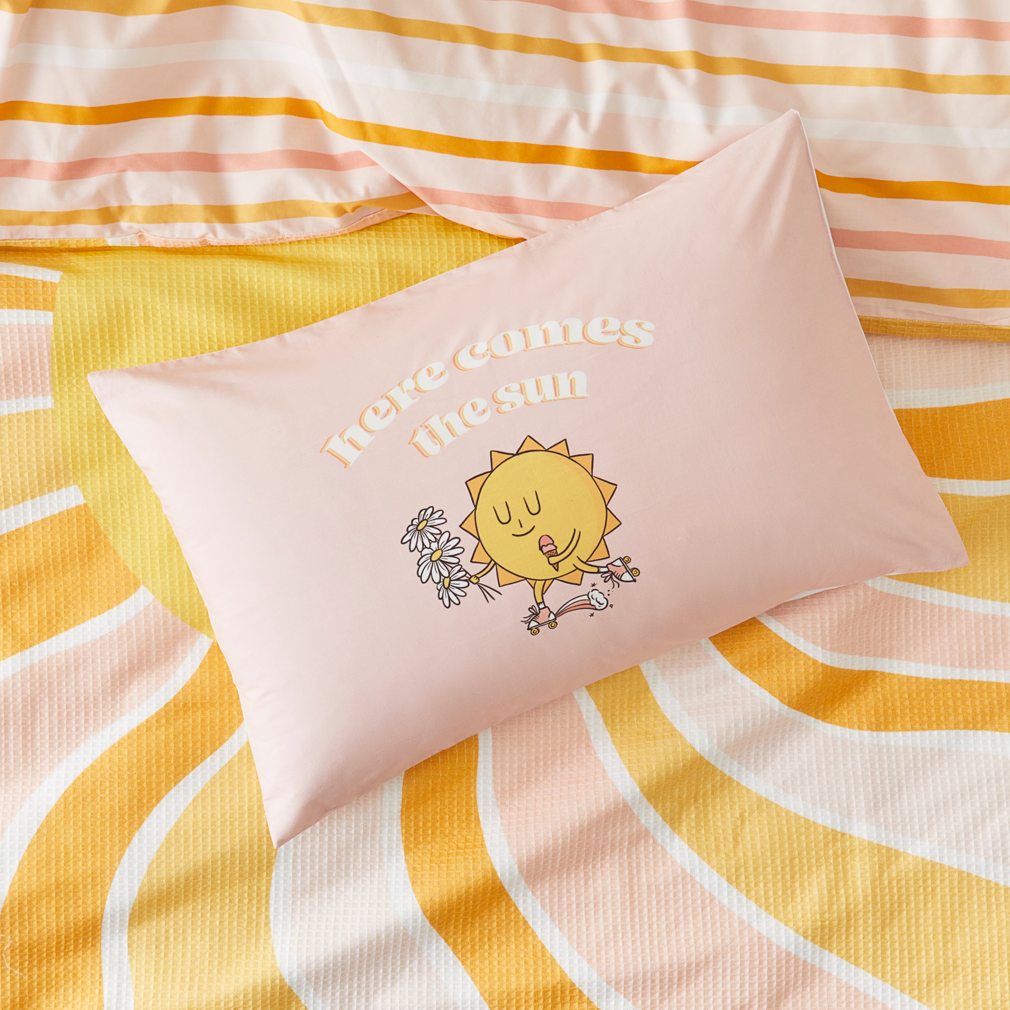 Here Comes The Sun Pink Kids Text Pillowcase
