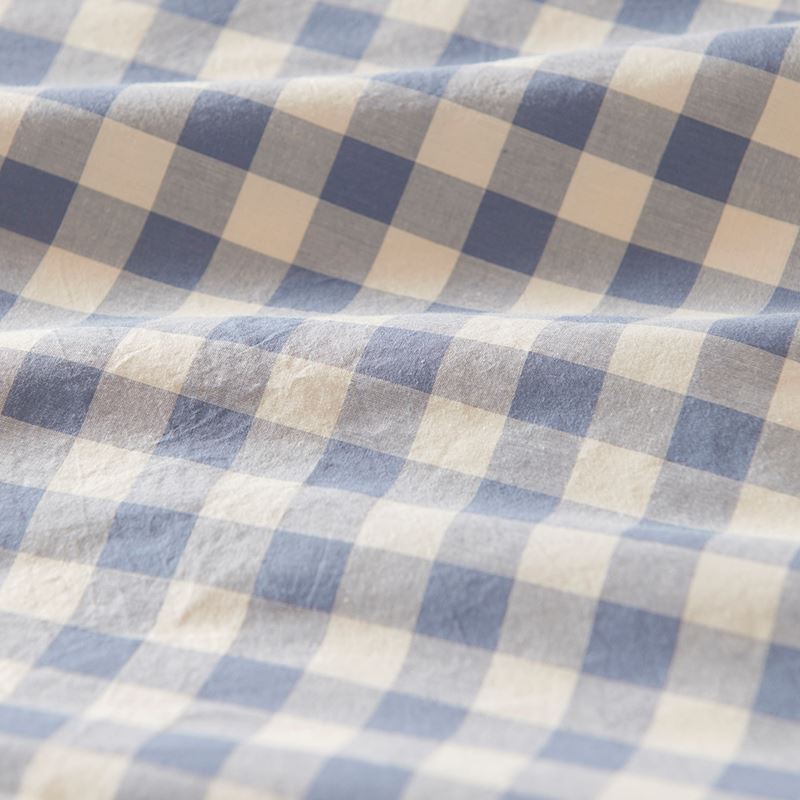 Stonewashed Cotton Printed Storm Blue Gingham Pillowcases