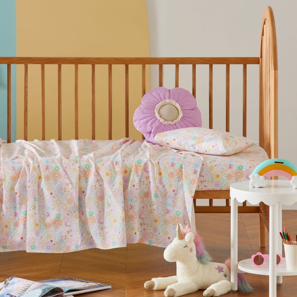 I Love Unicorns White Cot Sheet Set