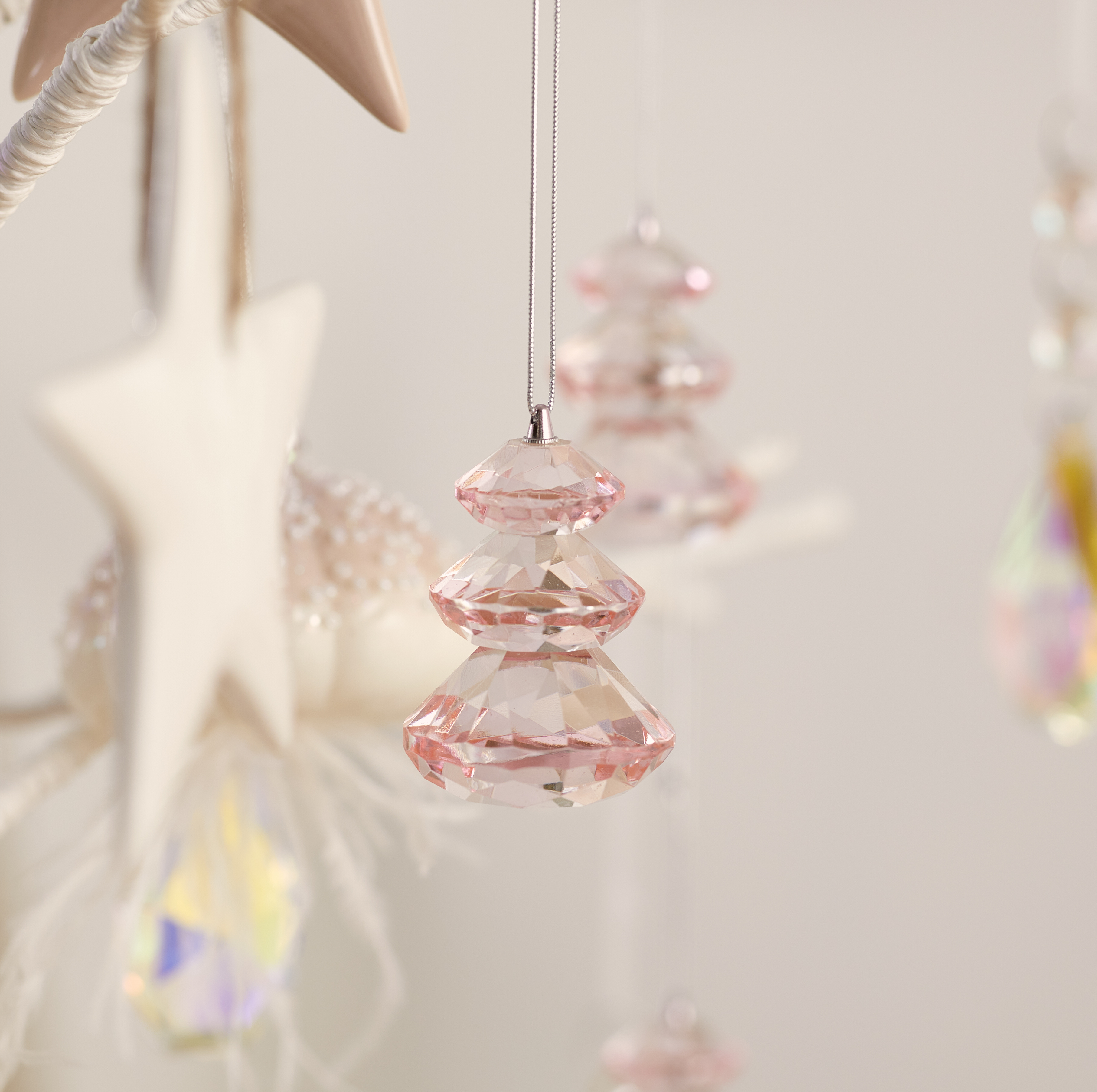 Whimsical Pink Cut Glass Tree Drop Ornament