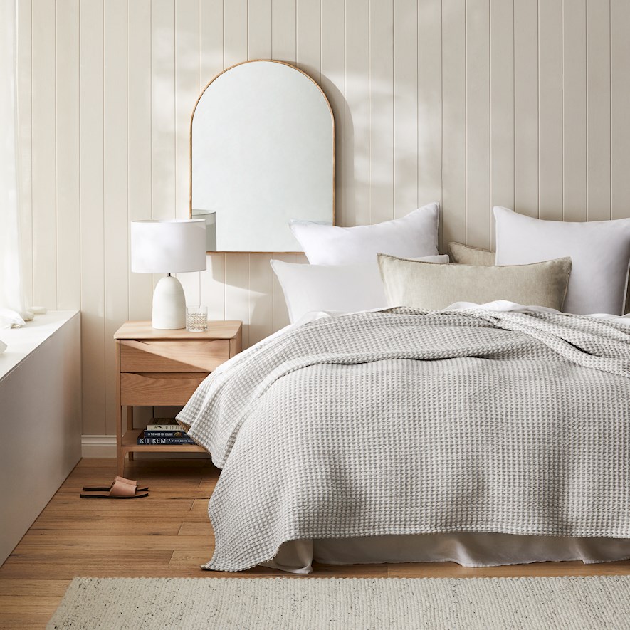 European Collection Turkish Cotton Natural and Grey Waffle Blanket