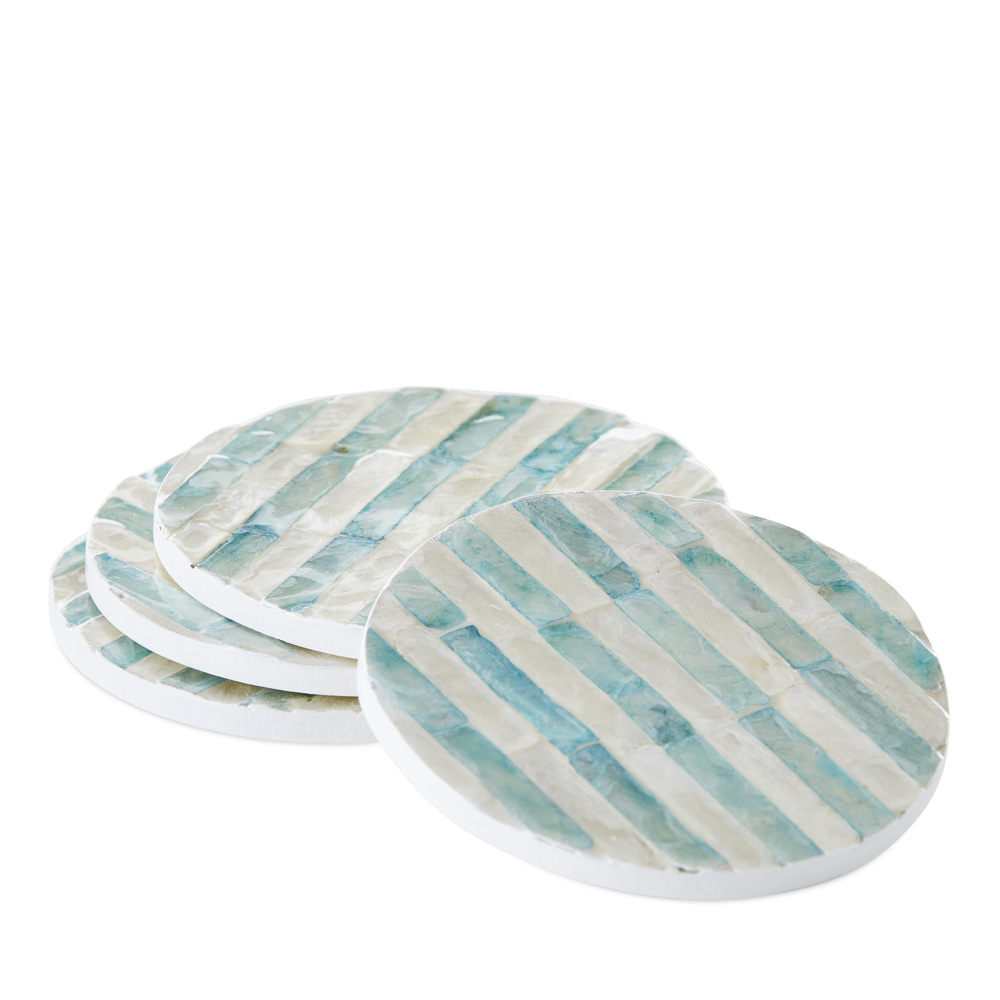 Sicily Capiz Teal Stripe Coaster Set of 4