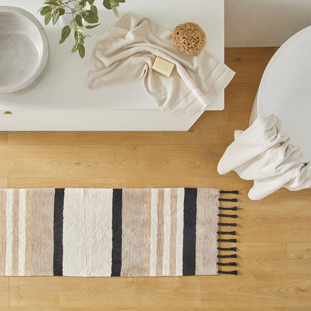 Stripe Neutrals Black Bath Runner