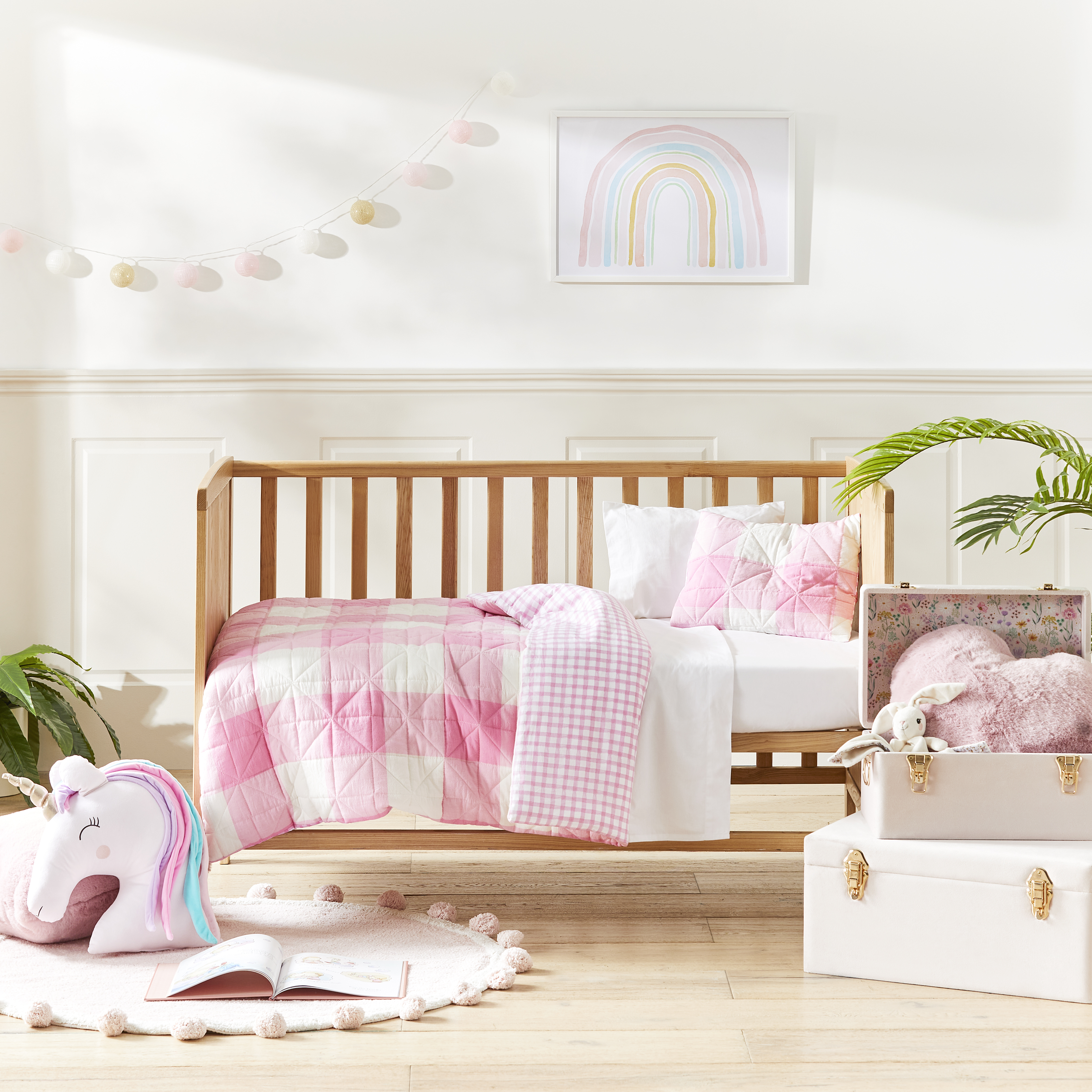 Yarn Dyed Bubblegum Pink Gingham Cot Quilt Cover Set
