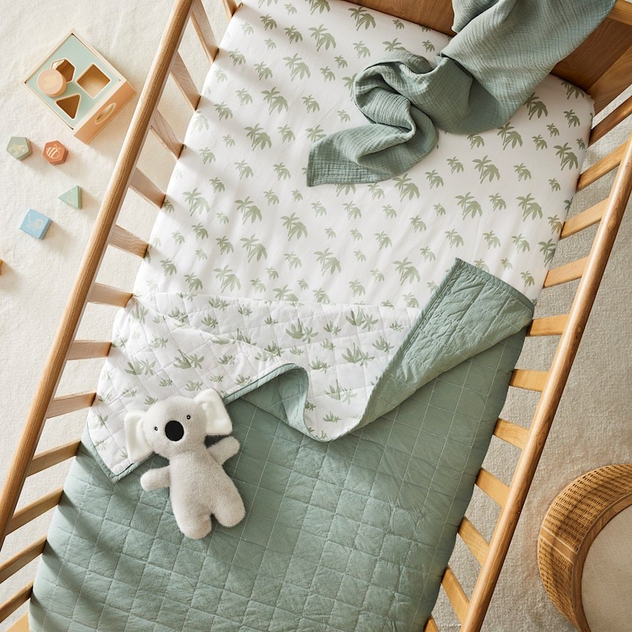 Stonewashed Cotton Aqua Foam Palm Printed Fitted Sheet Pack of 2