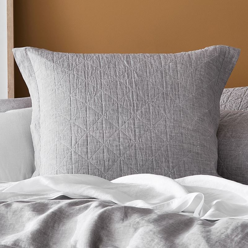 Vintage Washed Linen Grey Marle Quilted Coverlet Separates