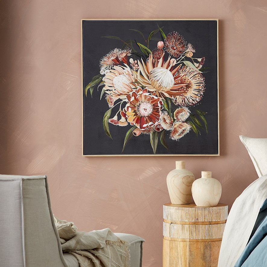 Native Arrangement Graphite Blooms Canvas