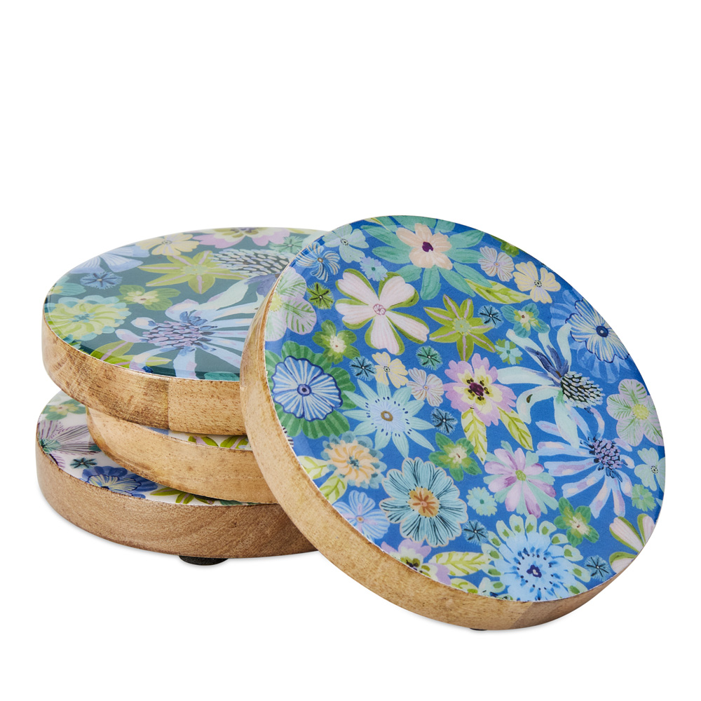 Sia Floral Assorted Timber Coasters Pack of 4