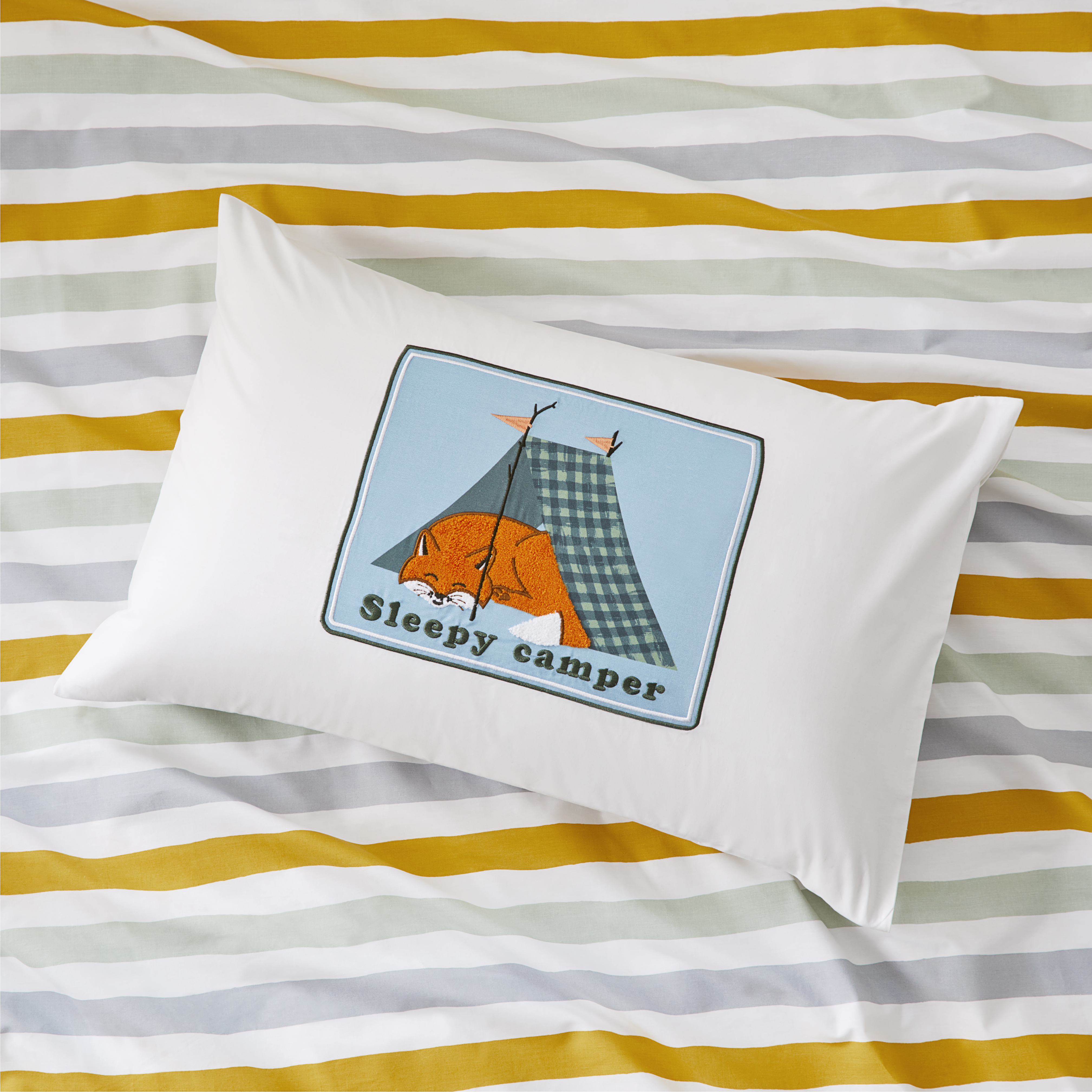 Sleepy Camper White Text Pillowcase