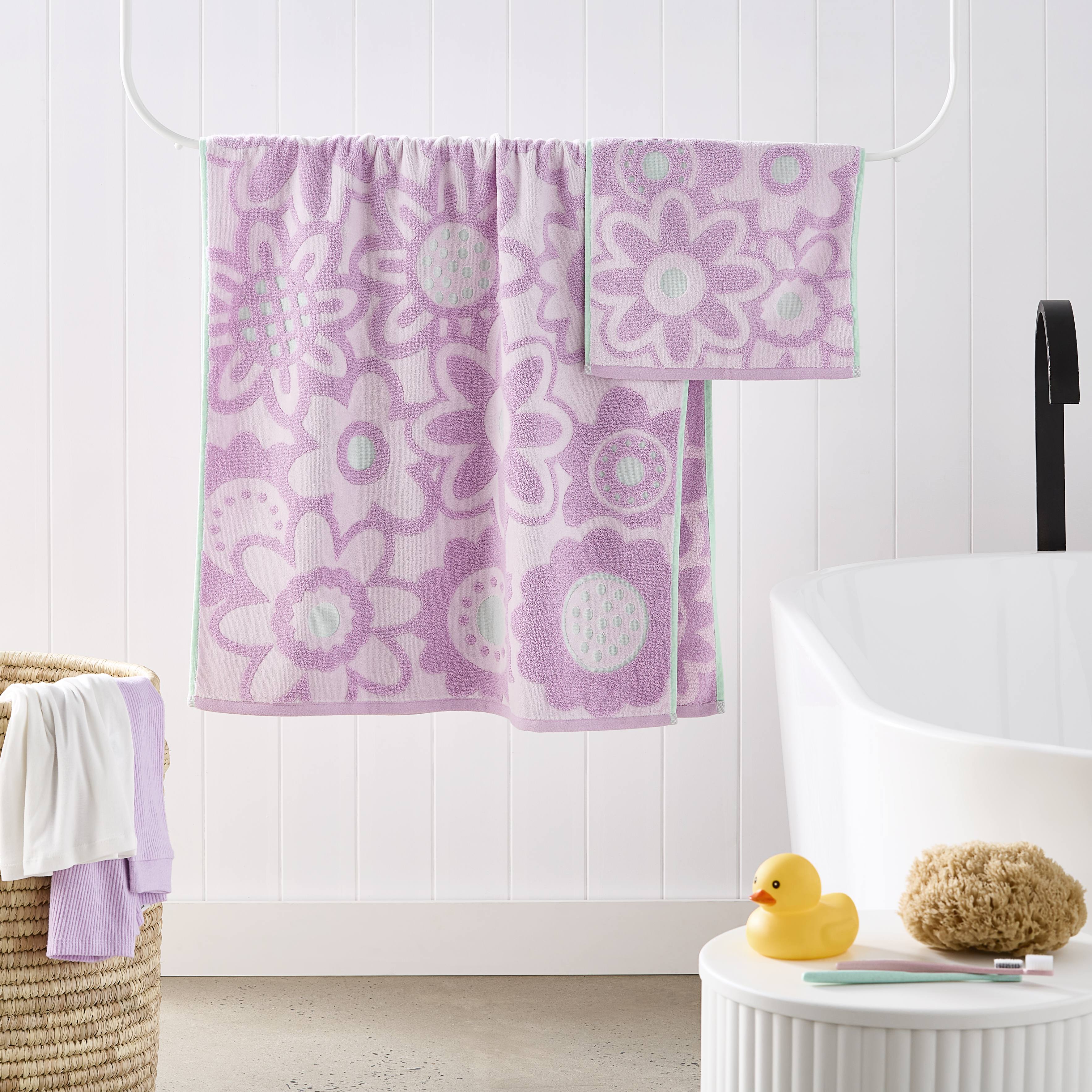Poppy Floral Lilac & Mint Towel Range