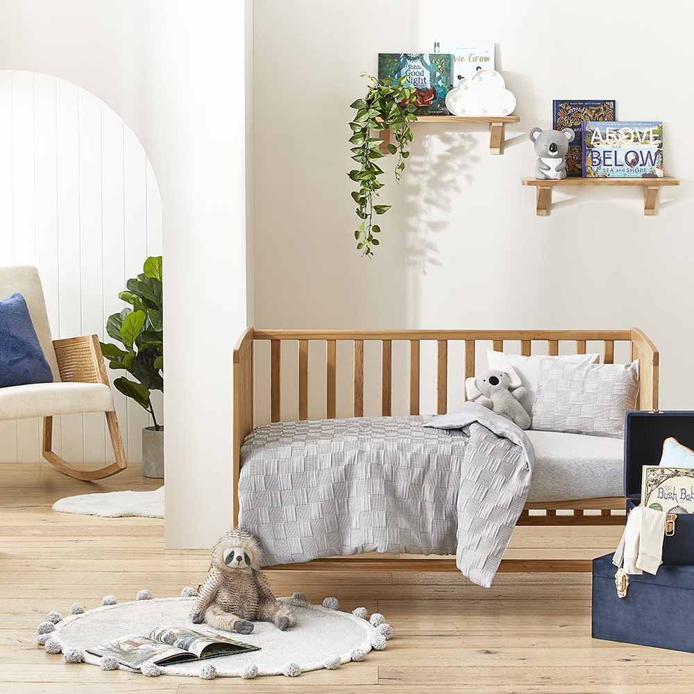 Cooper Silver Waffle Checkerboard Cot Quilt Cover Set