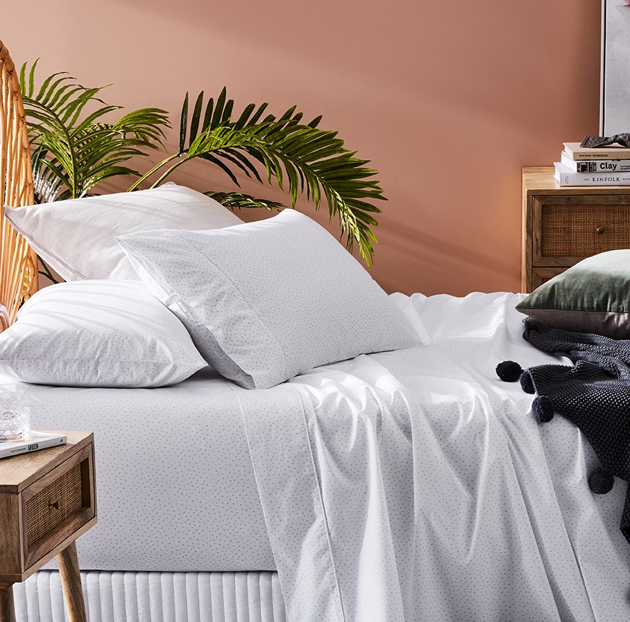 Fresh Cotton Percale Fleck Grey Sheet Set