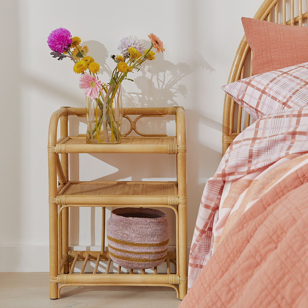 Bahama Rattan Honey Bedside Table 3 Shelf