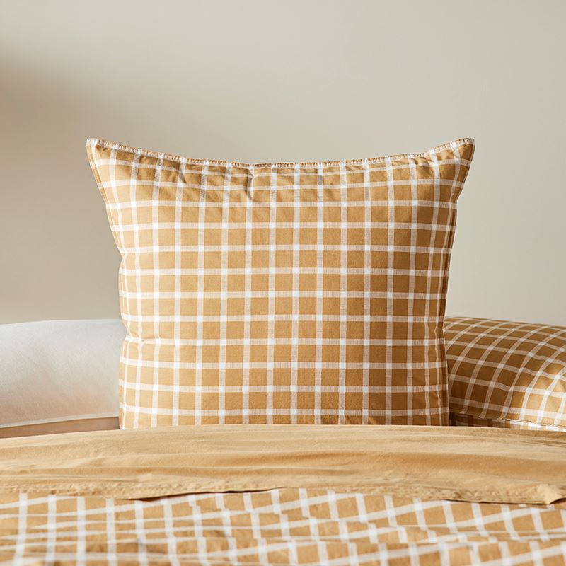 Stonewashed Cotton Printed Gold Gingham Quilt Cover Separates
