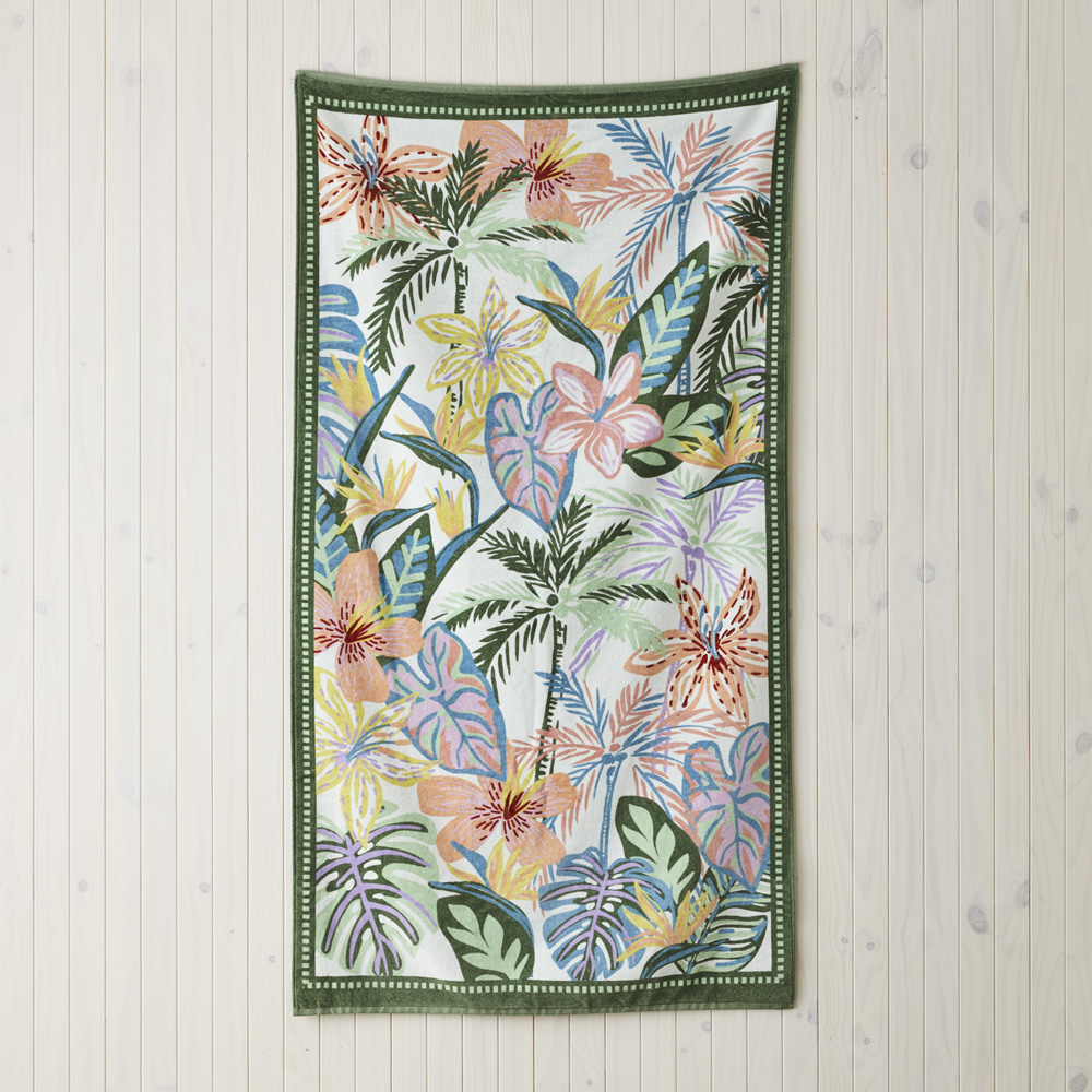 Velour Tropical Green Beach Towel