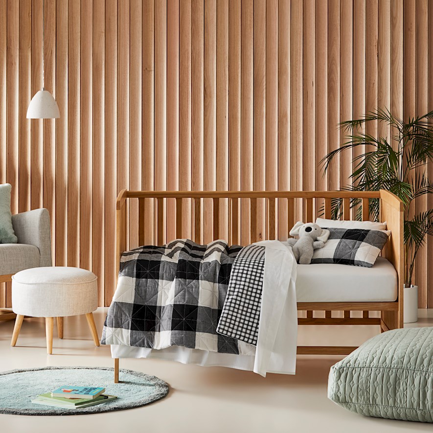 Yarn Dyed Black Gingham Quilted Cot Quilt Cover Set