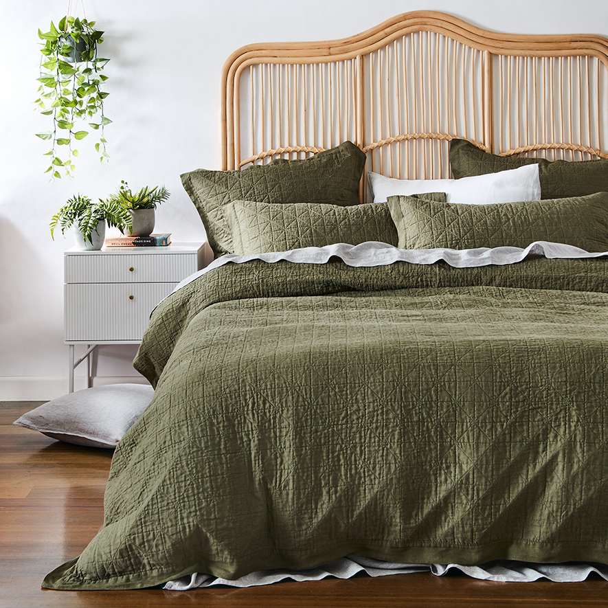Vintage Washed Linen Moss Quilted Quilt Cover Separates