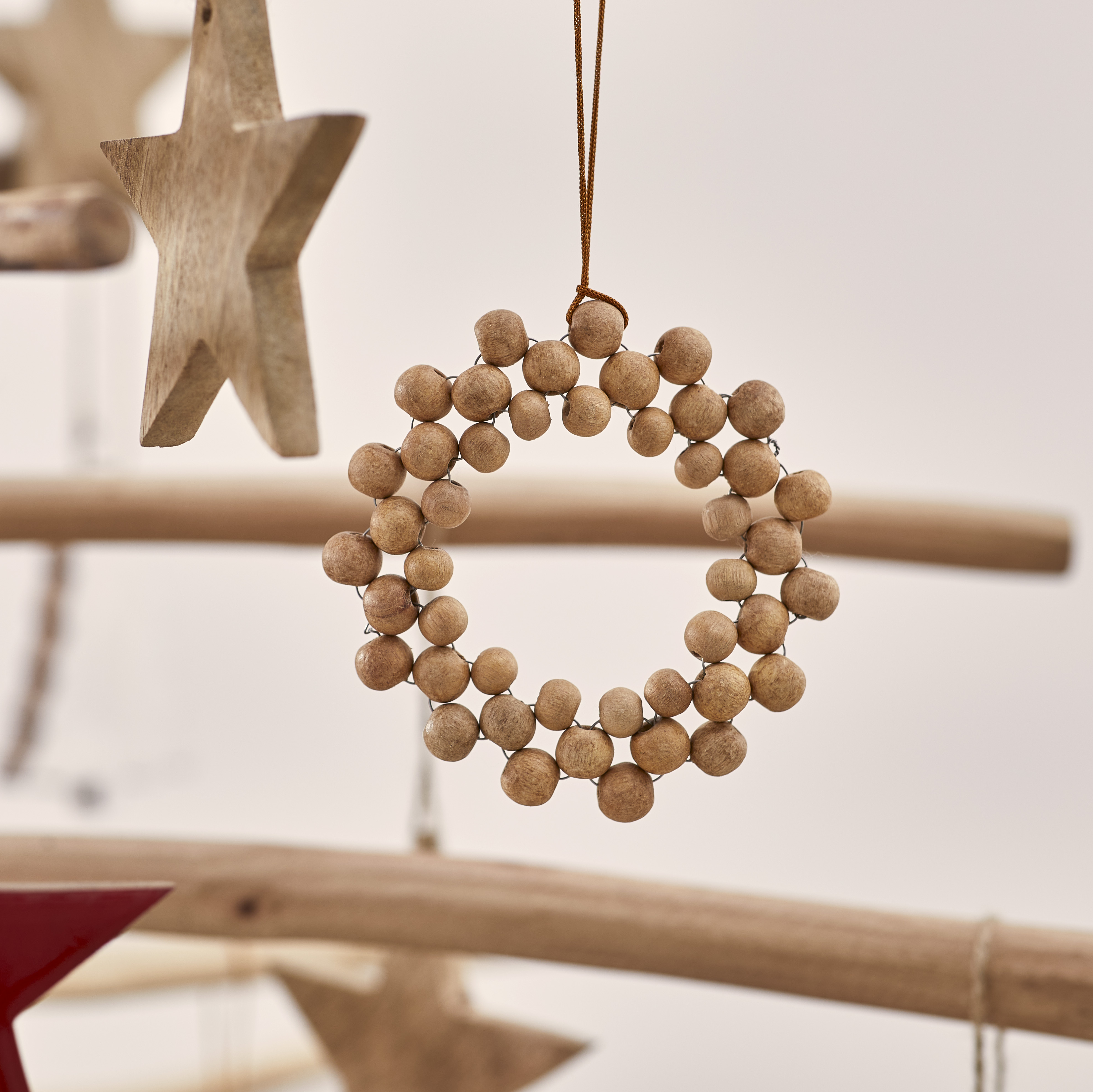 Beaded Natural Wooden Wreath Ornament