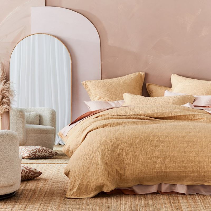 Vintage Washed Linen Latte Quilted Pillowcase